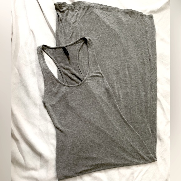 Heather Grey Long Bodycon Fitted Jersey Racerback Tank Maxi Dress S - Picture 2 of 5